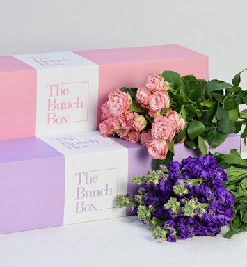 pink roses & blue flowers