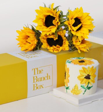 sunflower flower & cake gift box