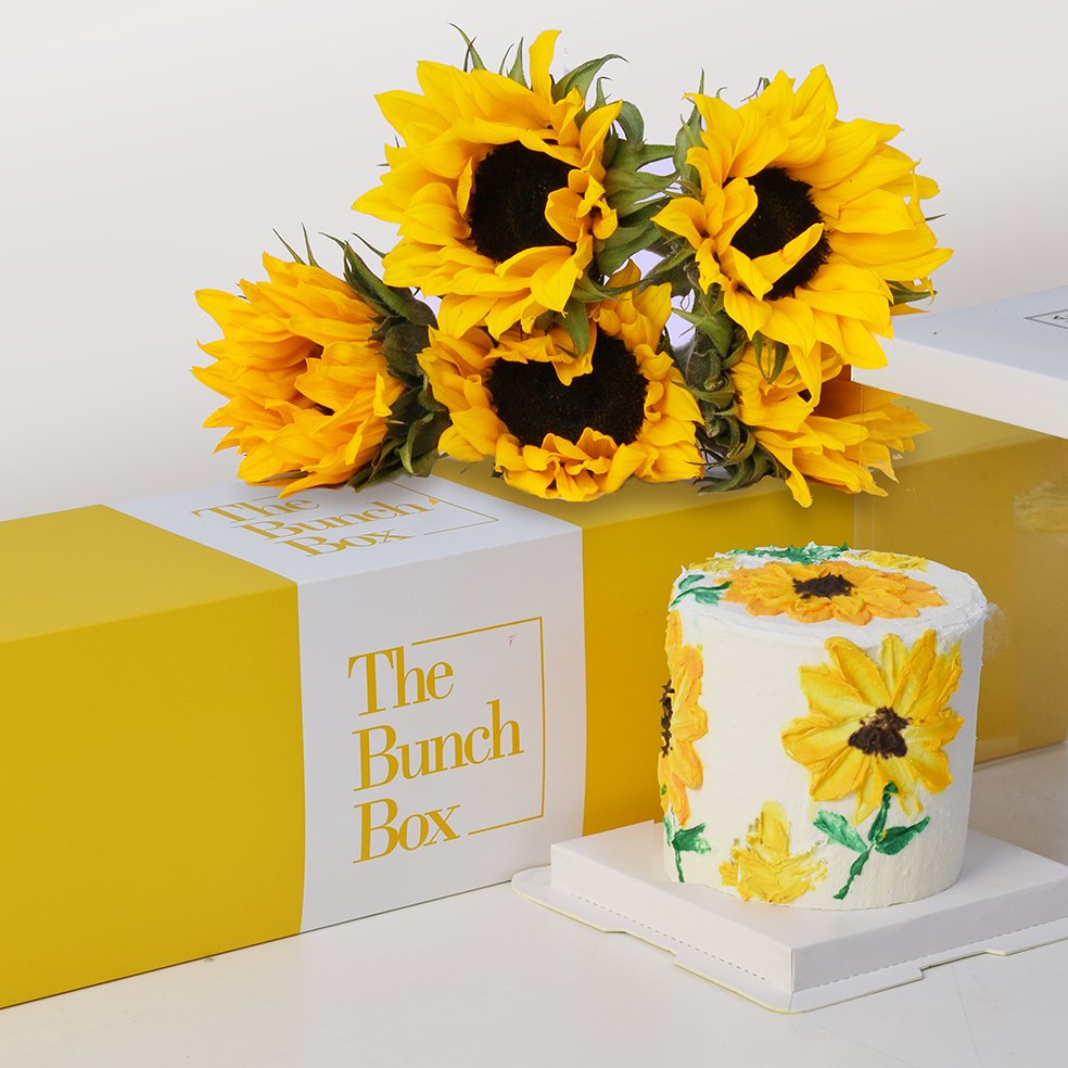 sunflower flower & cake gift box